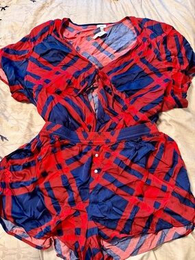 Red and Navy Plaid Shortie Pajama Set - Sz XL/XXL